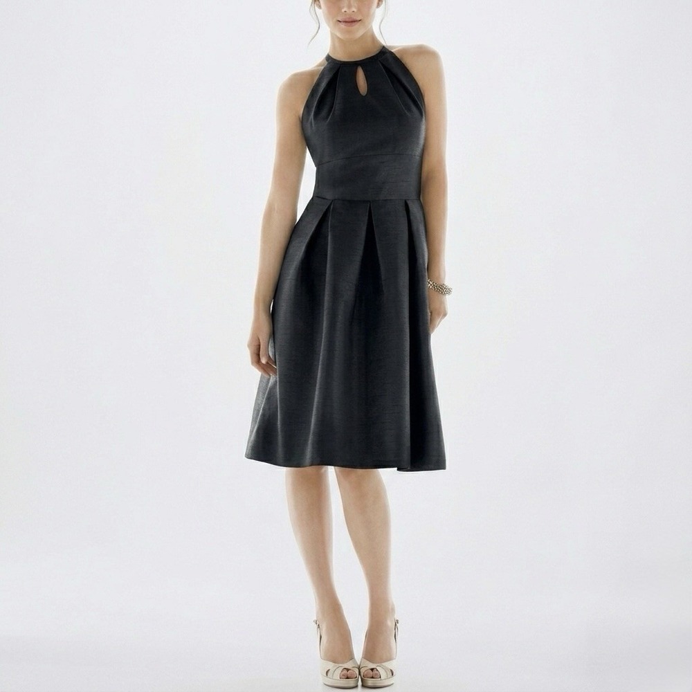 Alfred Sung D449 Size 6 Black A-Line Midi Cocktail Dress Bridesmaid Prom‎ Formal